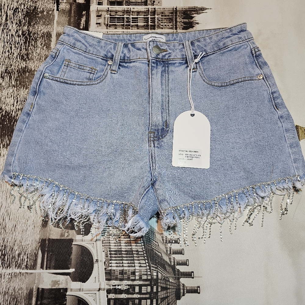 I&M Rhinestone Cowgirl Denim short color light women's size medium